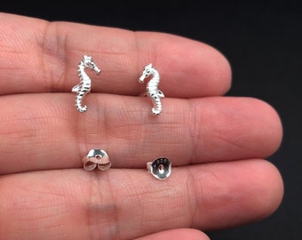 925 Sterling Silver stud,  Tiny Sterling Silver Seahorse Sea Horse Posts Stud Earrings, Cartilage, Helix. Tragus