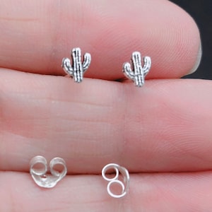 Very tiny sterling silver Cactus earrings, sterling silver earrings, tiny earrings, saguaro cactus earrings, tiny cactus studs