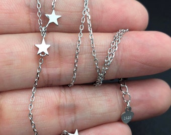 3 Dainty stars charm, Sterling Silver Stars Necklace - wishing stars, tiny stars necklace