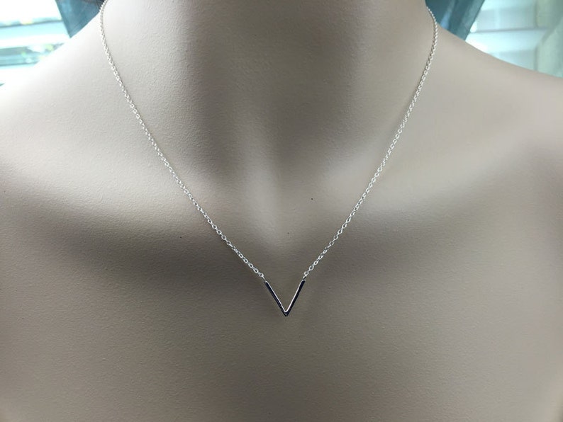 V Necklace, Sterling silver chevron necklace, Triangle Necklace, Sterling Silver Necklace, Simple Necklace , Geometric Necklace image 2