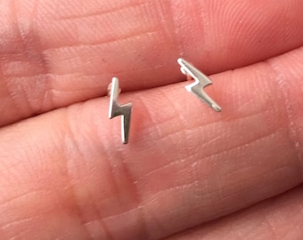 Tiny Sterling Silver Lightning Bolt Stud Earrings, post earring, cartilage post, tragus post, helix, rook