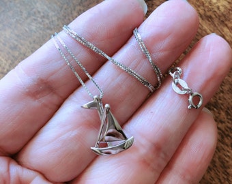 Sterling Silver sail boat Necklace, Origami Necklace, boat charm necklace, silver sailboat, simple Minimal Necklace, marine jewelry