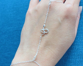 Slave bracelet - snake sterling silver slave bracelet, hand bracelet delicate crystal slave bracelet, finger to wrist bracelet, body jewelry