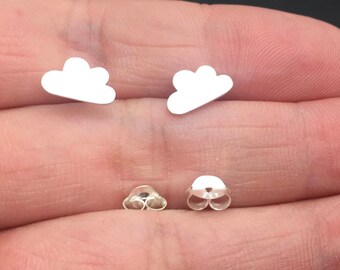 Tiny Sterling Silver Cloud Stud Earrings, post earring, cartilage post, tragus post, helix, rook