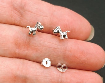 Tiny Zebra Earrings, Stud Earrings, Sterling Silver Earrings,  Sterling Silver zebra, Animal Lover,  cartilage, helix, tragus