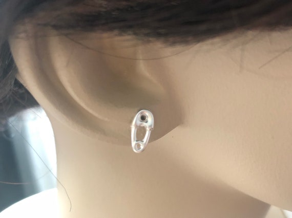 Tiny Sterling Silver Safety Pin Post Stud Earrings, Cartilage