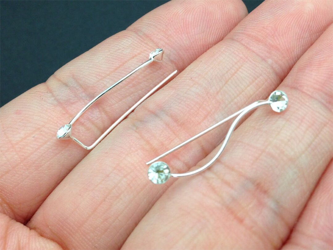 Single Ear Pin, Crystal Bobby Pin Earring, Sterling Silver, Spiral
