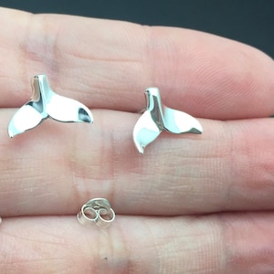 925 Sterling Silver fish studs Earrings, Tiny Sterling Silver Whale Tail Stud Earrings, Nautical Ocean Jewelry, Small Whale Studs image 1