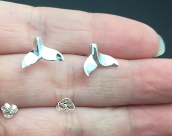 925 Sterling Silver fish  studs  Earrings, Tiny Sterling Silver Whale Tail Stud Earrings, Nautical Ocean Jewelry,  Small Whale Studs