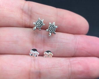 Sterling Silver Sea Turtle Stud Earrings, Tiny Turtle,  Cartilage Earring, Turtle Tragus earring, cartilage stud, Helix earring