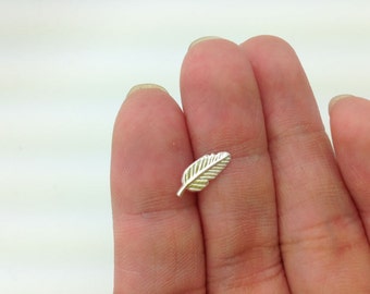 925 Sterling Silver feather Stud Earrings, feather cartilage stud - Tiny Leaf Studs - leaf post earring