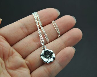 18" sterling silver necklace, Oxidized Sterling silver flower charm, Sterling Silver Bare Tree Pendant Necklace, nature necklace