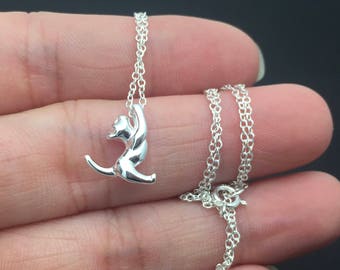 Sterling silver necklace cat Necklace - kitty charm, Dainty charm necklace - kitty necklace, Tiny cat charm - cat lover Necklace