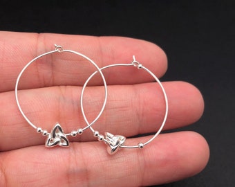 27mm hoop earring,  925 Sterling Silver hoop Triangle Stud Earrings, hoop triangle  - Tiny triangle, hoop earrings