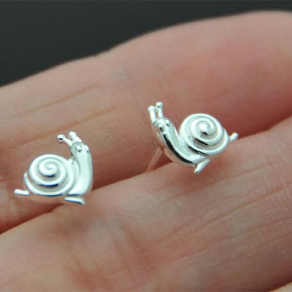 Tiny Snails Silver Sterling Stud Earrings, , Good Luck Earrings, stud- cartilage, helix, tragus. backyard animal stud