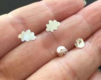 Tiny Sterling Silver Cloud Stud Earrings, post earring, cartilage post, tragus post, helix, rook