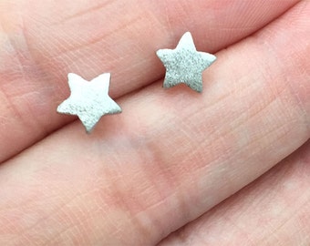 Sterling silver Star stud post earrings, small star post earrings, brush finish star stud, cartilage star stud, helix, tragus stud