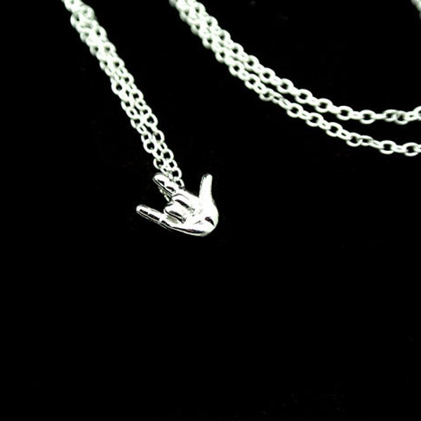 Tiny I Love You  Hand sign charm, Sterling Silver Necklace, Sign Language Message