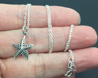 Sterling silver starfish  charm, Sterling Silver starfish Necklace, sea creature necklace, summer jewelry, necklace, silver necklace