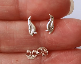 Tiny Sterling Silver Penguin Stud Earrings. Penguin Studs, baby Penguin stud, tragus, cartilage stud, helix, Penguin earring, Penguin post