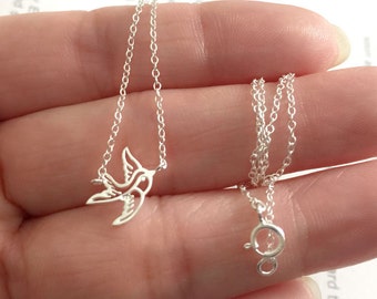 All Sterling silver Necklace, Dainty Sterling Silver Swallow Bird Necklace - All Sterling Silver - Simple, Everyday Jewelry
