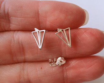 Paper Origami airplane Sterling Silver Earrings, Airplanes Studs, Stud Earrings, Tiny Earrings, Origami airplane, paper airplane stud