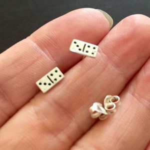 Tiny Sterling Silver Domino Stud Earrings, Cute Earrings,  cartilage, helix, tragus