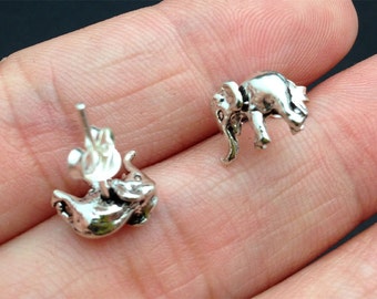 925 Sterling Silver 3D - elephant stud earring,  elephant post earring