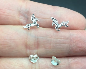 Oxidized 925 Sterling Silver Unicorn Pegasus Stud Earrings Ear Studs Sensitive Ears Minimalist Minimalism Minimal