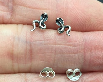 Oxidized 925 Sterling Silver tiny snake Stud Earrings, snake cartilage stud, snake post, snake stud, snake Studs - lsnake post earring