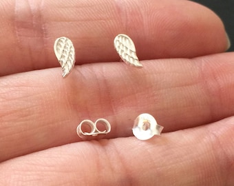925 Sterling Silver Angle wings Stud Earrings, feather cartilage stud, angle wing post, feather stud- cartilage, helix, tragus