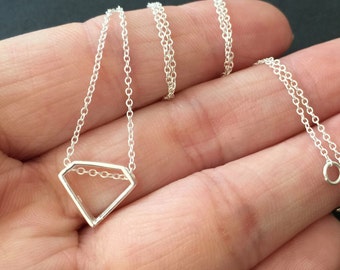 Sterling Silver Diamond Shape Pendant, Geometric Necklace, Diamond Charm, 925 Sterling Silver Jewelry, Minimalist Necklace, Simple Necklace