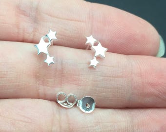 Sterling silver 3 Stars  stud post earrings, small star post earrings, star earring
