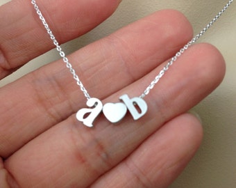 Collar de iniciales de pareja, Collar de dos iniciales, Collar personalizado, Collar de plata inicial, Mini inicial, collar de amantes