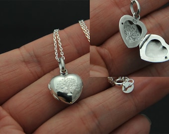 All Sterling silver Heart Locket Necklace, Love charm Necklace, heart necklace, holiday gift, locket necklace