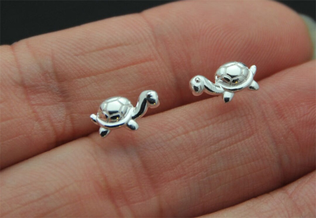 Sterling Silver Sea Turtle Stud Earrings, Tiny Turtle, Cartilage