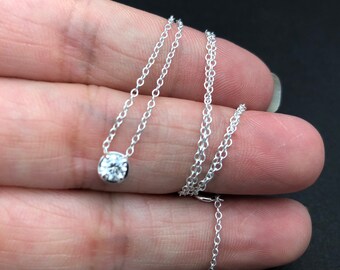 Dainty sterling Silver Necklace, CZ Necklace, Simple Necklace, Minimalist Necklace, Bridesmaid Gift, Sterling Silver, Delicate