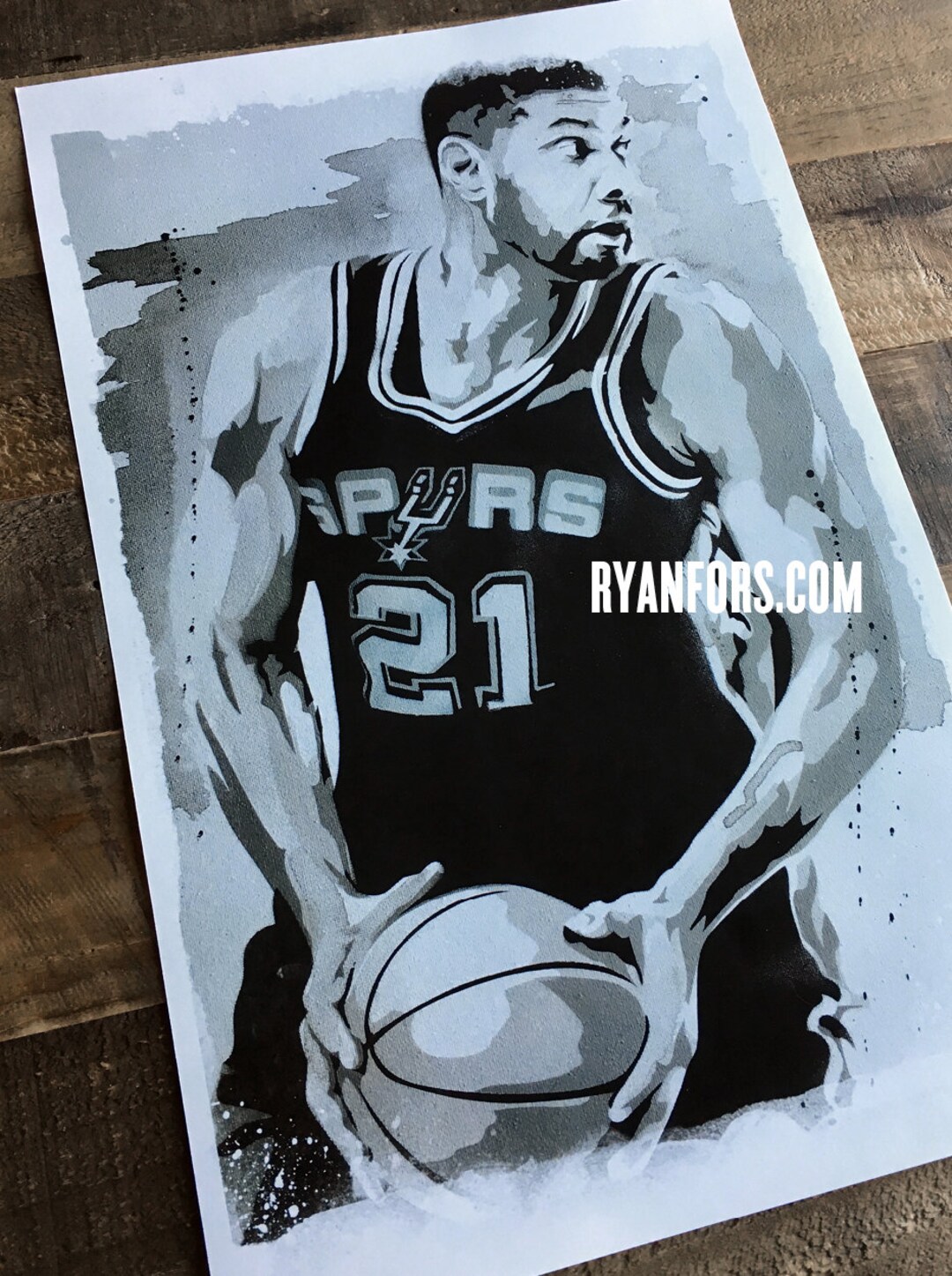 Tim Duncan 21 Spurs Jersey Logo Typography Print 