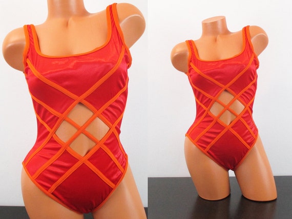 red metallic swimsuit