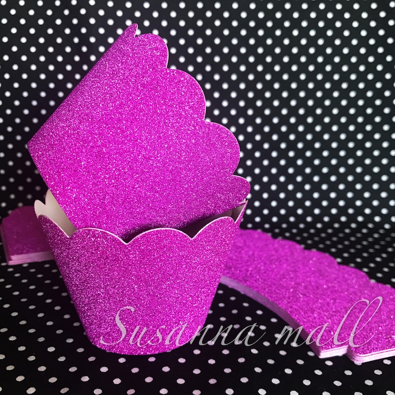 Set of 12 Light Pink Polka Dot Cupcake Wrappers Standard and Mini Sized Holders