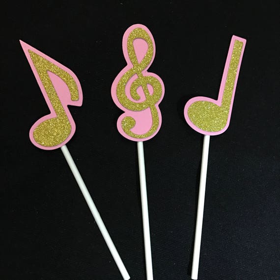 Music Note Cake Topper Set of 3 Music Notes Glitter Etsy