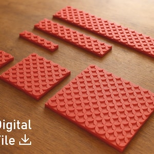 May include: A selection of red 3D-printed geometric shapes with a repeating circular pattern. The shapes include squares and rectangular strips of varying sizes. The image also includes the text "Digital File".