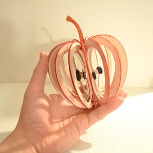 May include: A wooden apple sculpture with a red outline and a brown stem. The apple is made of several wooden layers, creating a three-dimensional effect. The seeds are black. The sculpture is held in a hand.