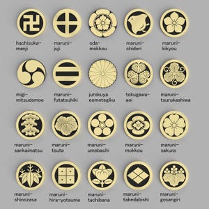 20 Kamon japoneses (crestas familiares tradicionales) stl, png, svg – para impresión 3D, corte CNC