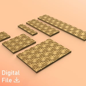 May include: A collection of geometric patterned panels in various sizes, rendered in a warm, golden hue. The panels feature a repeating starburst design. The image also includes the text "Digital File" and an STL icon.