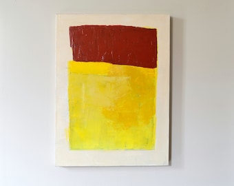 Yellow Brick Red Abstract Painting, 24" x 18", Yellow Red Minimalist Painting, Original Art Rothko Style Colorfield Modern Abstract Painting