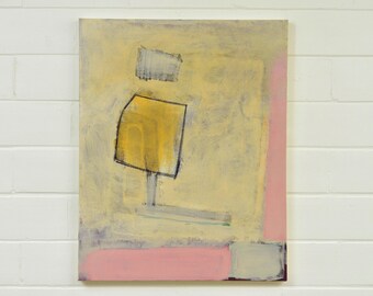 Pink Yellow Abstract Painting, Pastel Color Minimalist Painting Original Abstract Painting 30 x 24 inches Acrylic Mixed Media Canvas Artwork