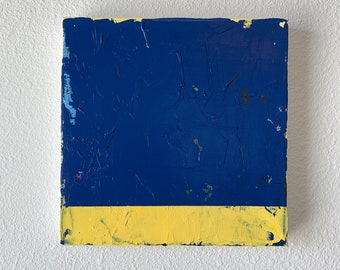 Original Abstract Painting Blue Yellow 12" x 12" Acrylic