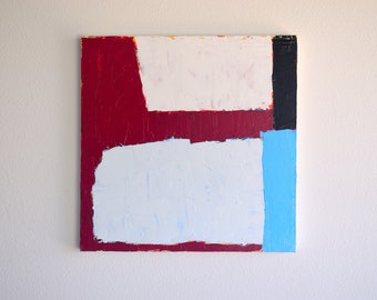 Red Blue White Black Abstract Painting, Acrylic Painting 24" x 24"