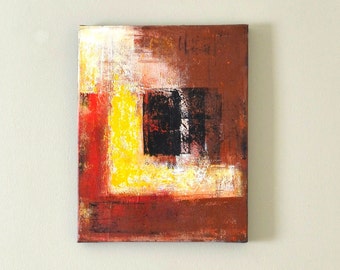 Brown Yellow Painting 14 x 11 inches, Red Black Painting, Black Yellow Painting, Warm Colors, Earth Tones Painting, Brown, White
